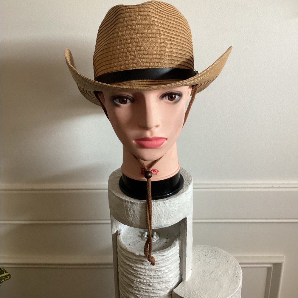 Western Wide Brim Straw Hat (Color: Khaki) - Picture 4 of 9